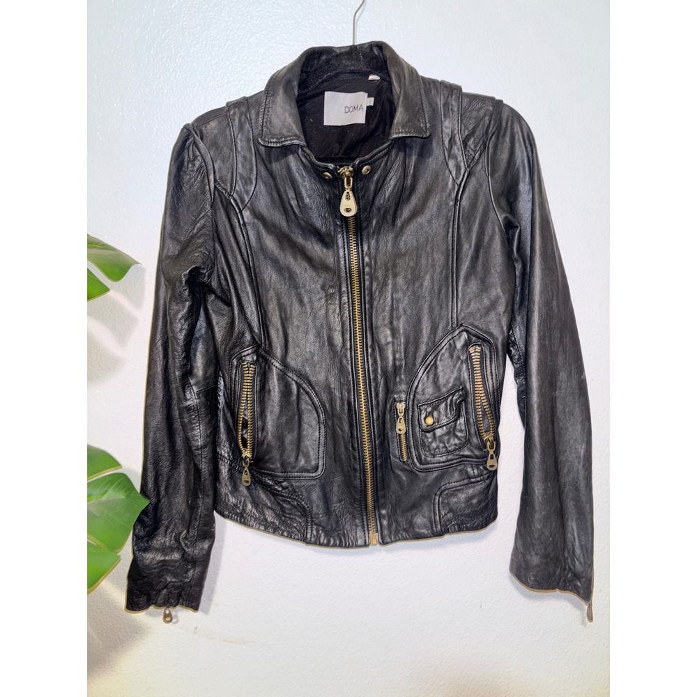 Doma leather jacket women size L black